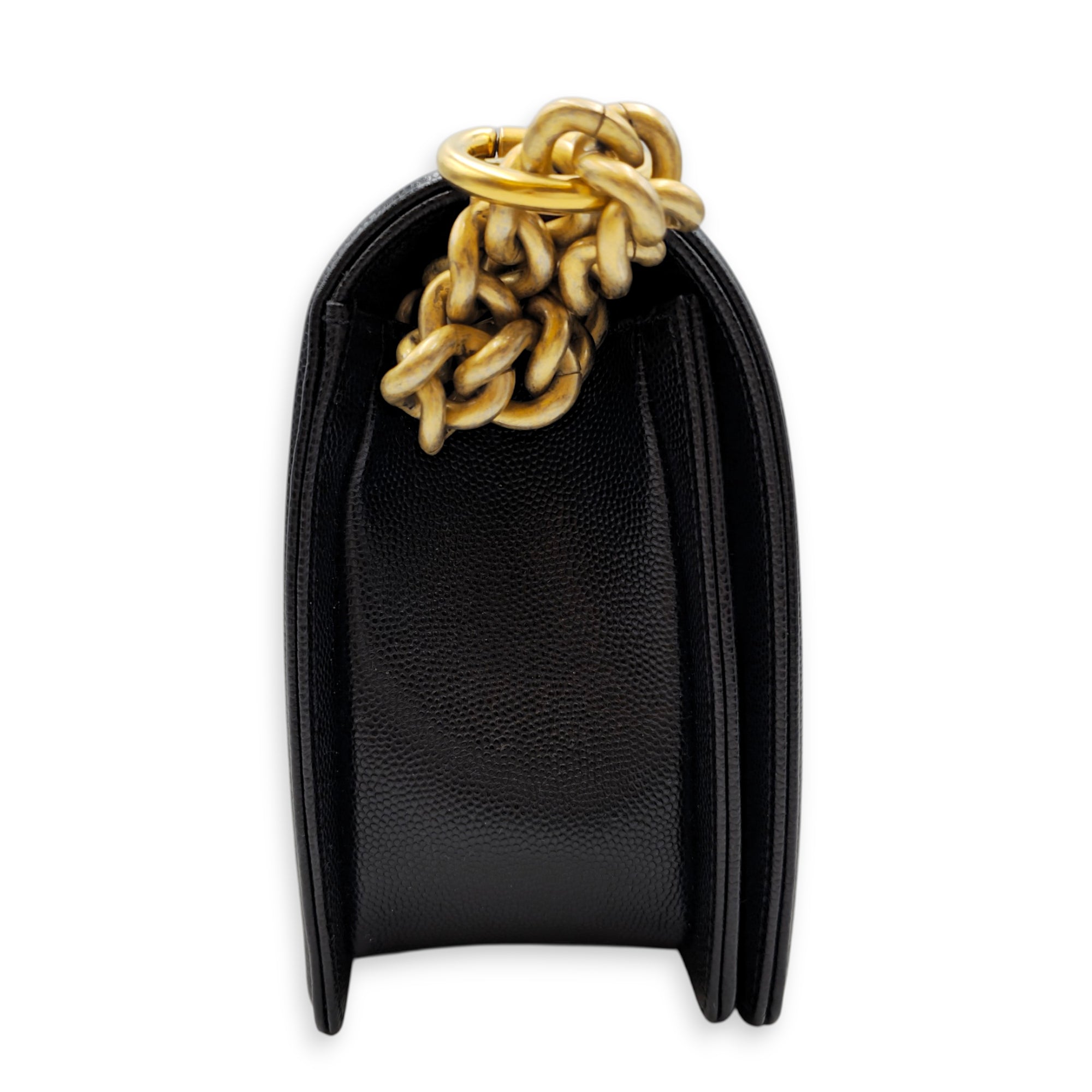 Le Boy Medium Black Shoulder Bag in Caviar Leather Gold hardware