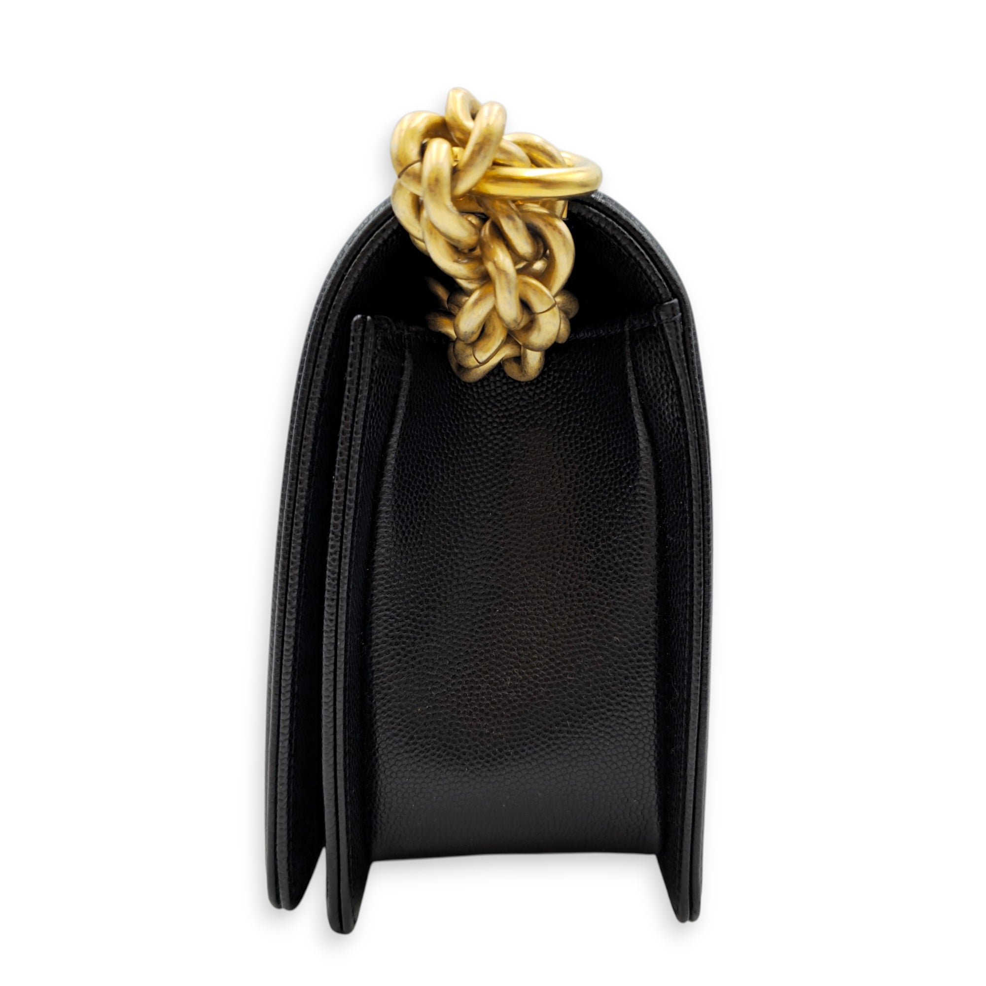 Le Boy Medium Black Shoulder Bag in Caviar Leather Gold hardware