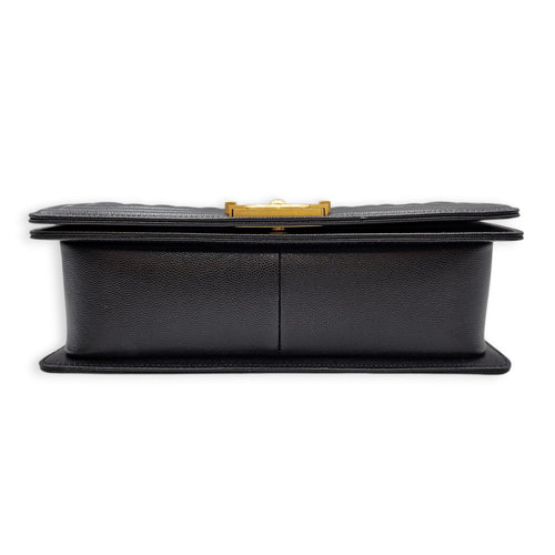 Le Boy Medium Black Shoulder Bag in Caviar Leather Gold hardware