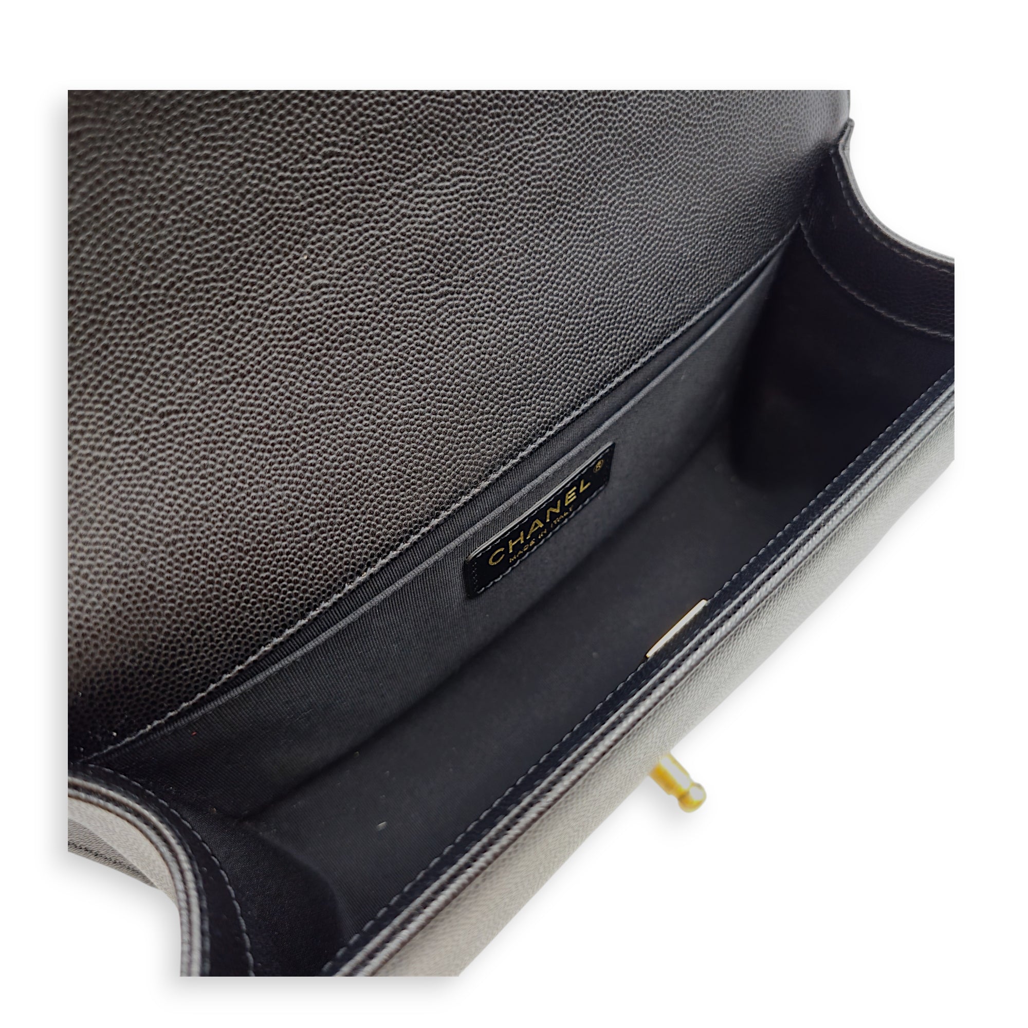 Le Boy Medium Black Shoulder Bag in Caviar Leather Gold hardware