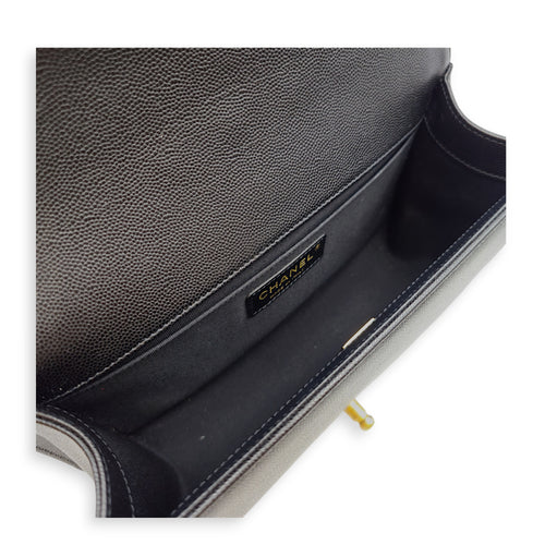 Le Boy Medium Black Shoulder Bag in Caviar Leather Gold hardware