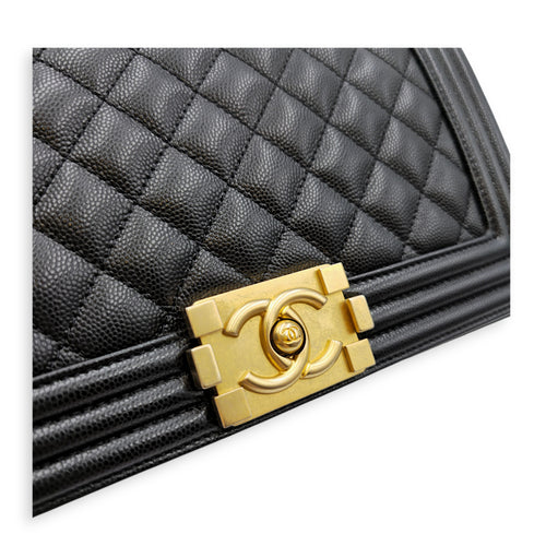 Le Boy Medium Black Shoulder Bag in Caviar Leather Gold hardware