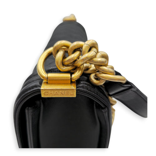 Le Boy Medium Black Shoulder Bag in Caviar Leather Gold hardware