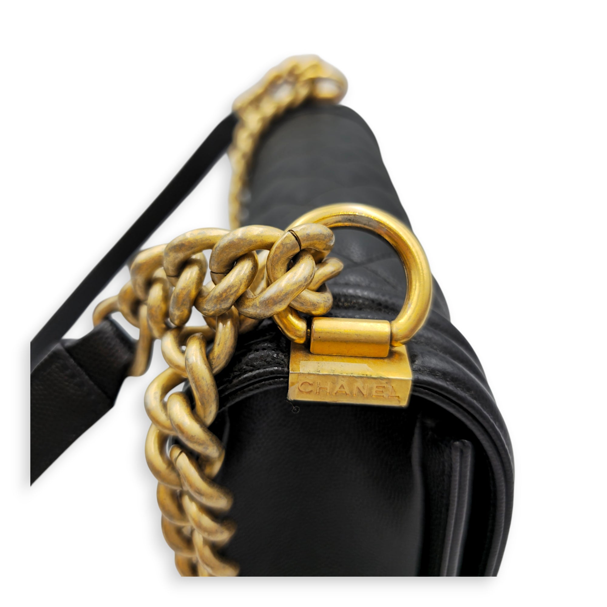 Le Boy Medium Black Shoulder Bag in Caviar Leather Gold hardware