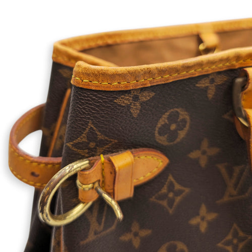 Batignolles Horizontal 39 Brown Shoulder Bag in Canvas Gold hardware