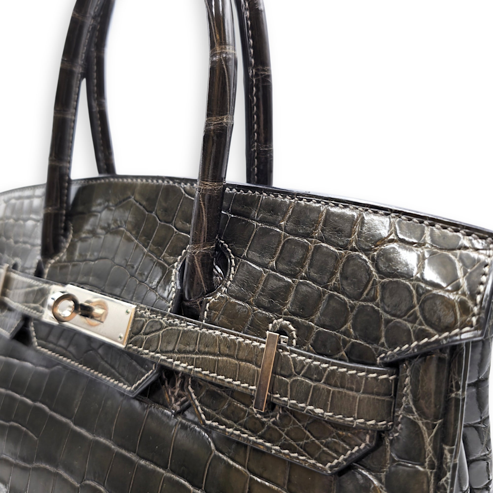 Birkin 30 Graphite in Shiny Niloticus Palladium hardware CL2605-21538 12