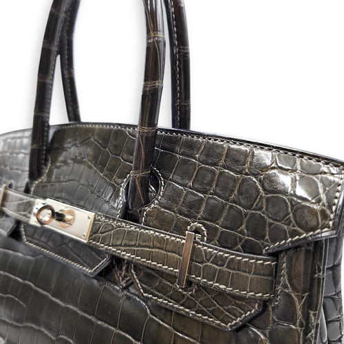 Birkin 30 Graphite in Shiny Niloticus Palladium hardware CL2605-21538 12