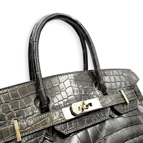 Birkin 30 Graphite in Shiny Niloticus Palladium hardware CL2605-21538 7