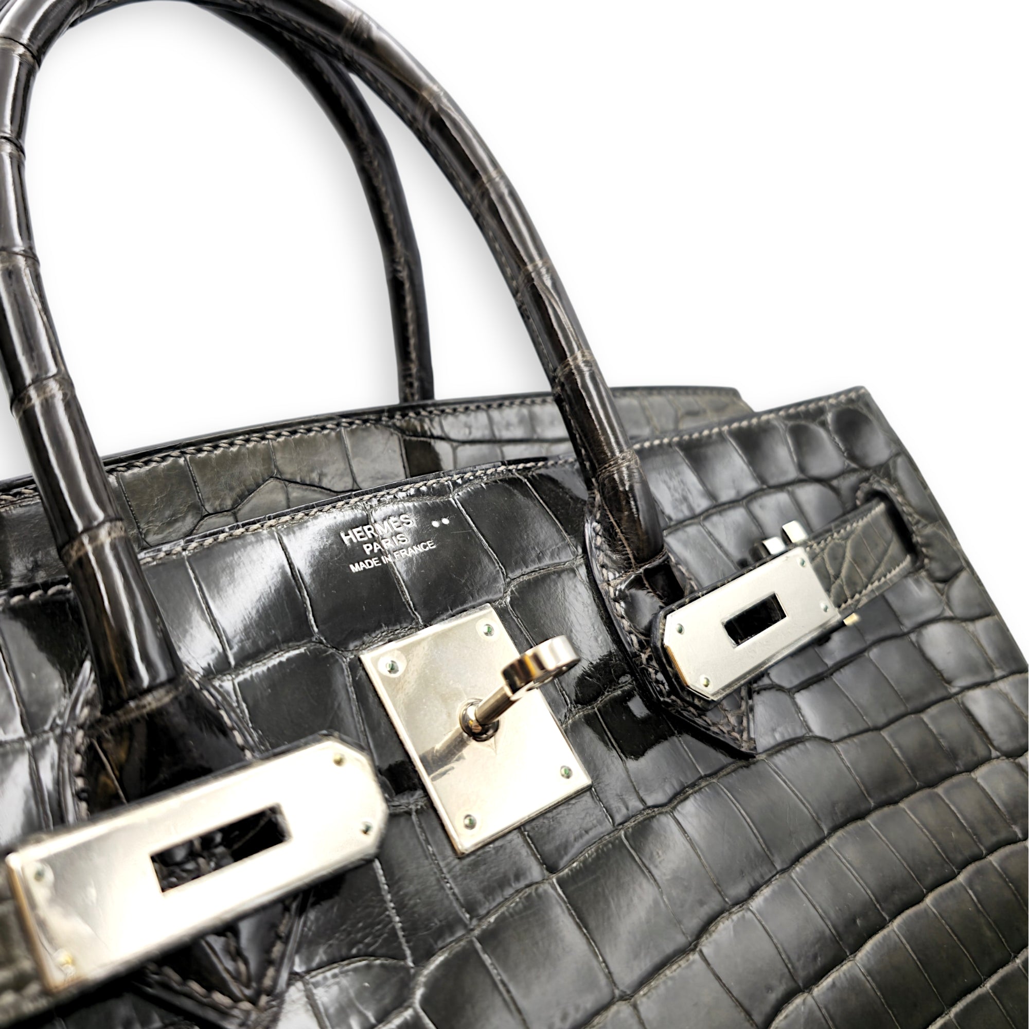Birkin 30 Graphite in Shiny Niloticus Palladium hardware CL2605-21538 9