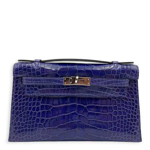 Kelly Pochette Blue Electric in Shiny Alligator Palladium hardware CL2605-21544 1