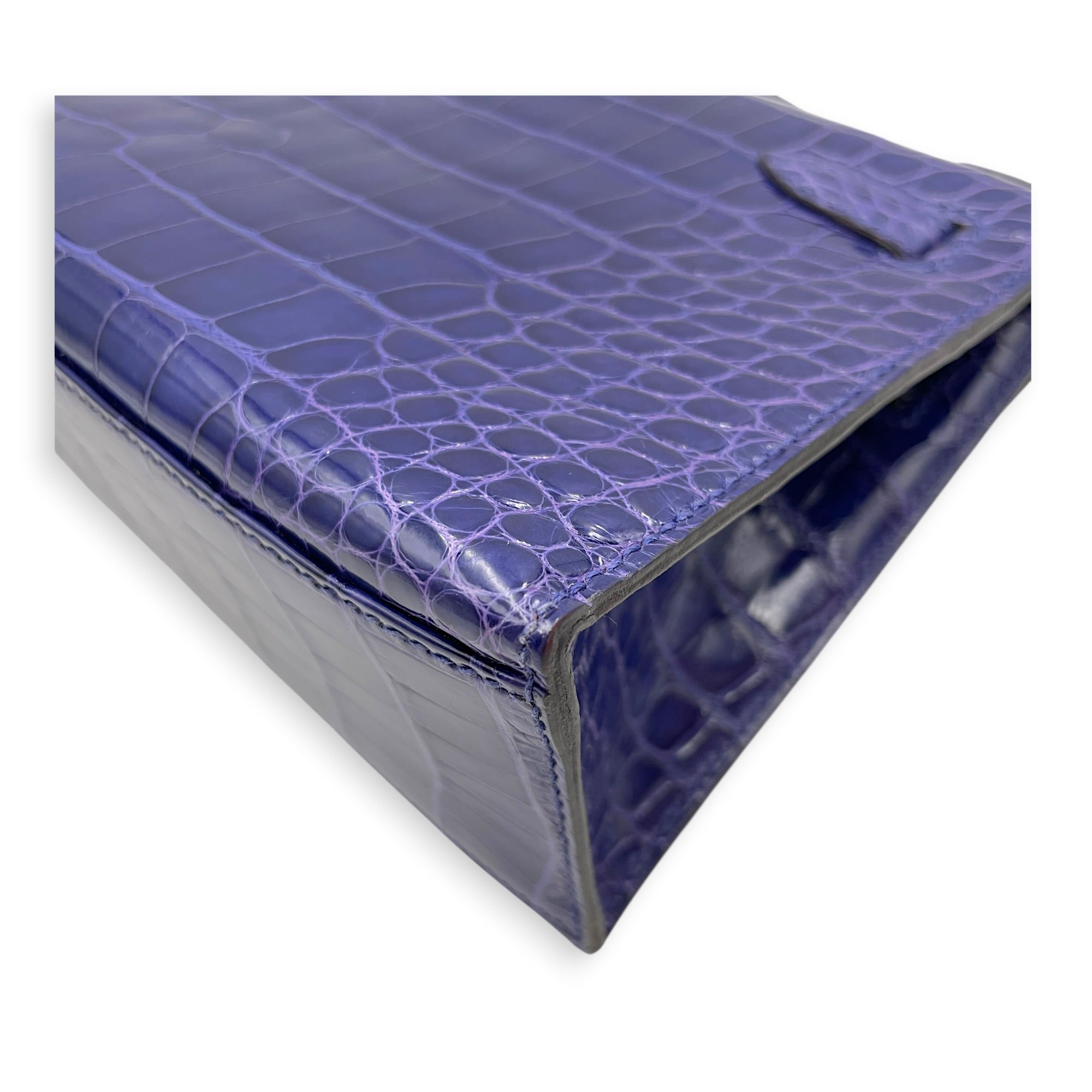 Kelly Pochette Blue Electric in Shiny Alligator Palladium hardware CL2605-21544 10