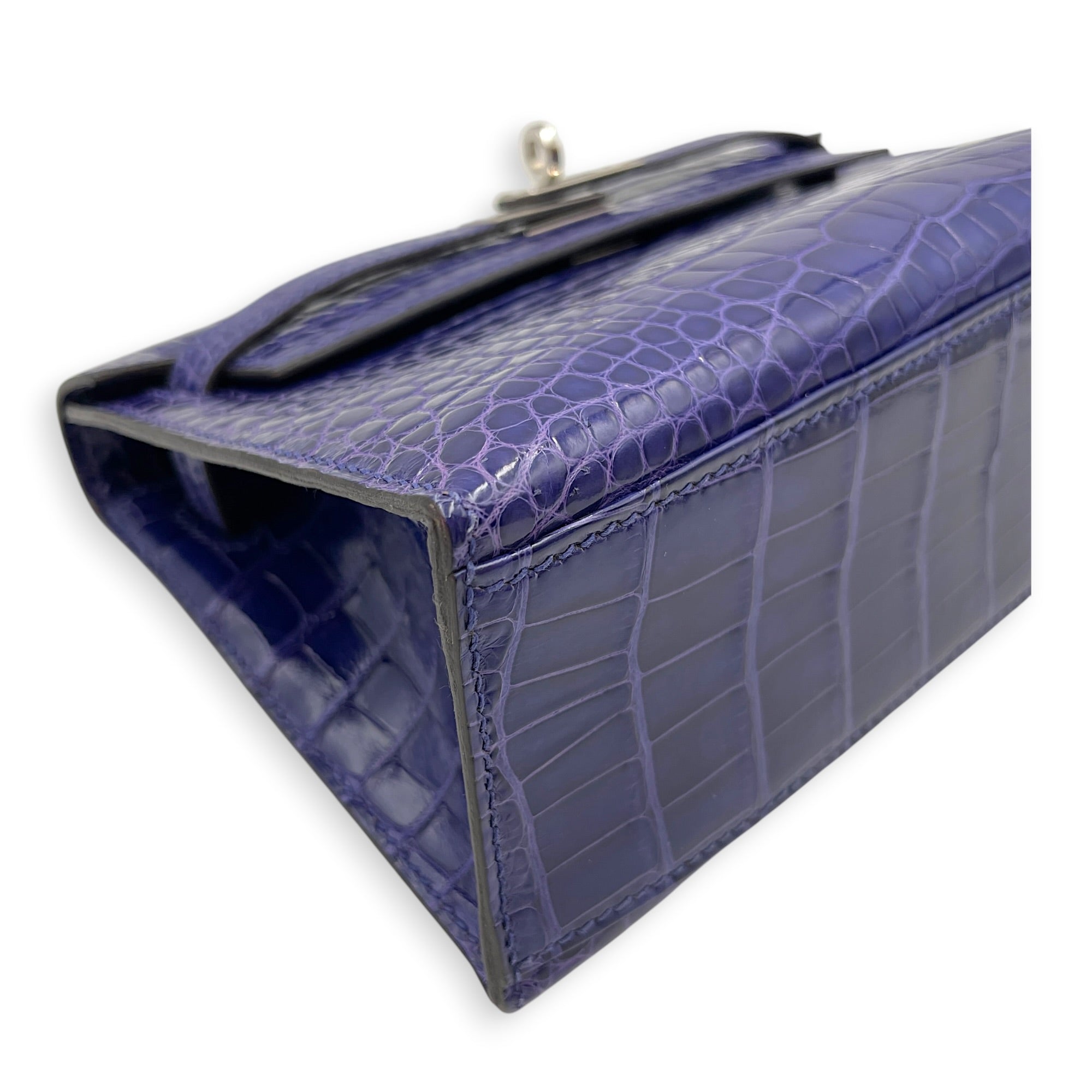 Kelly Pochette Blue Electric in Shiny Alligator Palladium hardware CL2605-21544 11