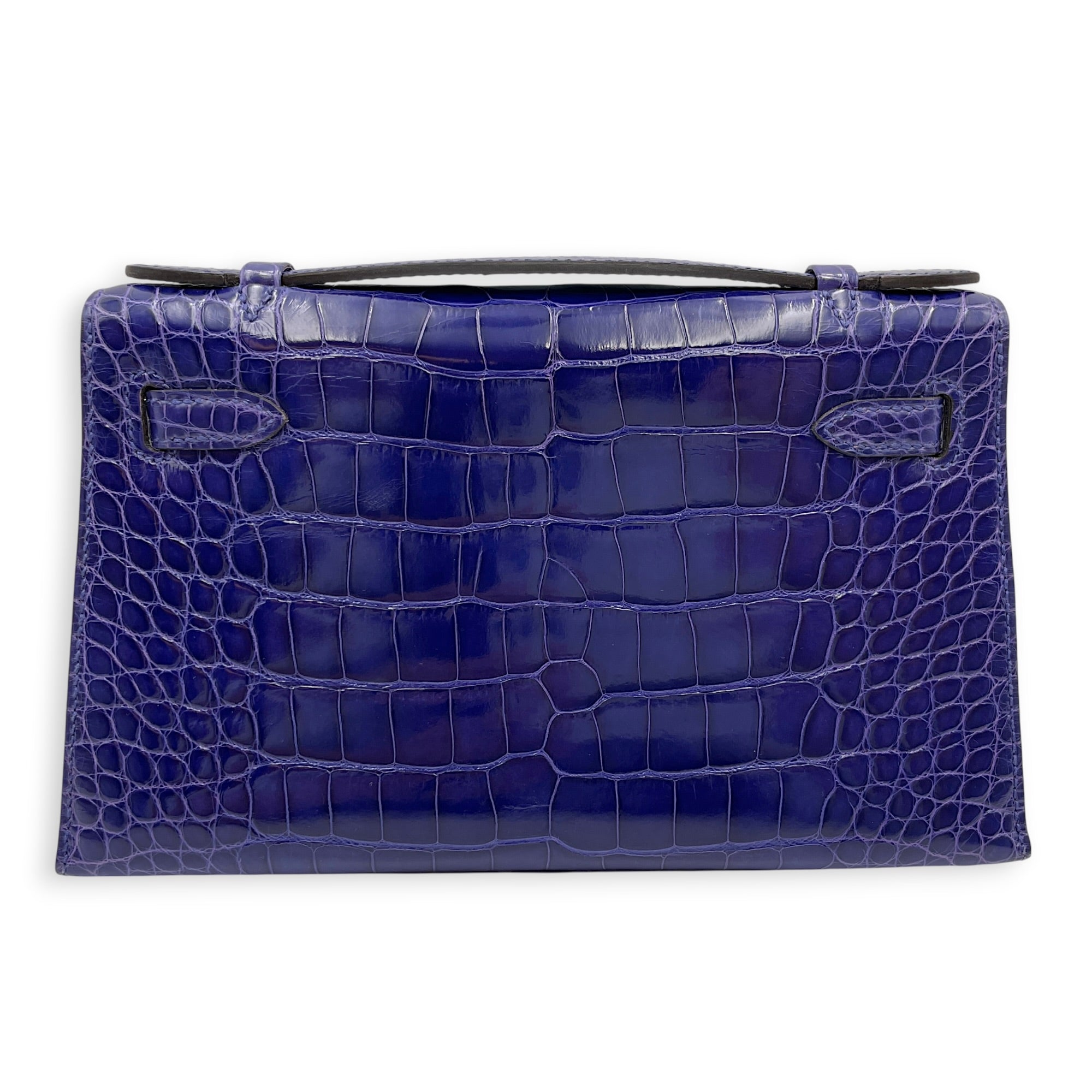 Kelly Pochette Blue Electric in Shiny Alligator Palladium hardware CL2605-21544 2