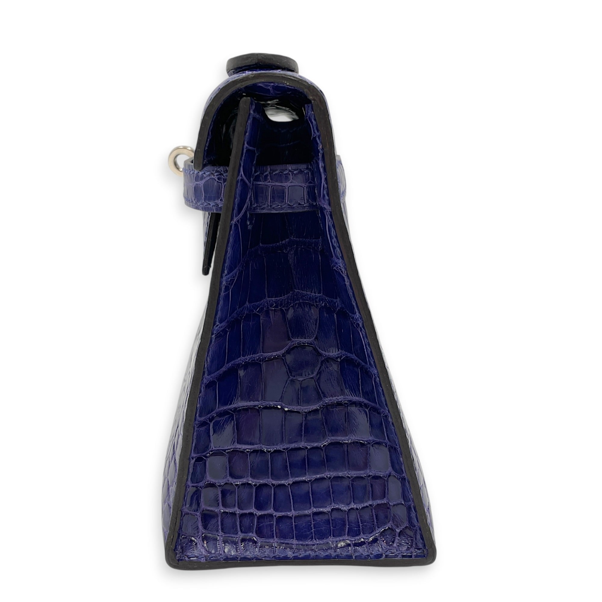 Kelly Pochette Blue Electric in Shiny Alligator Palladium hardware CL2605-21544 3