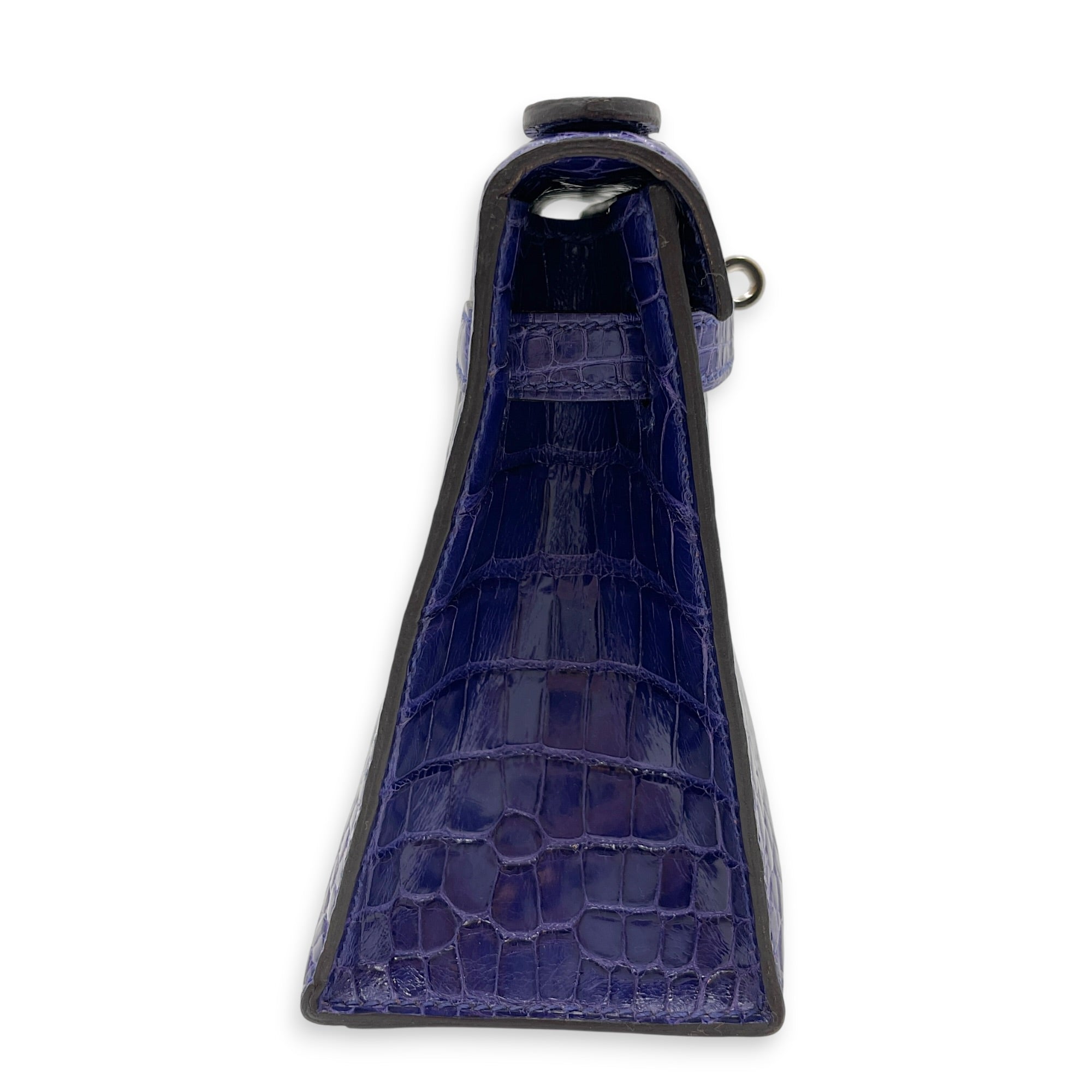 Kelly Pochette Blue Electric in Shiny Alligator Palladium hardware CL2605-21544 4