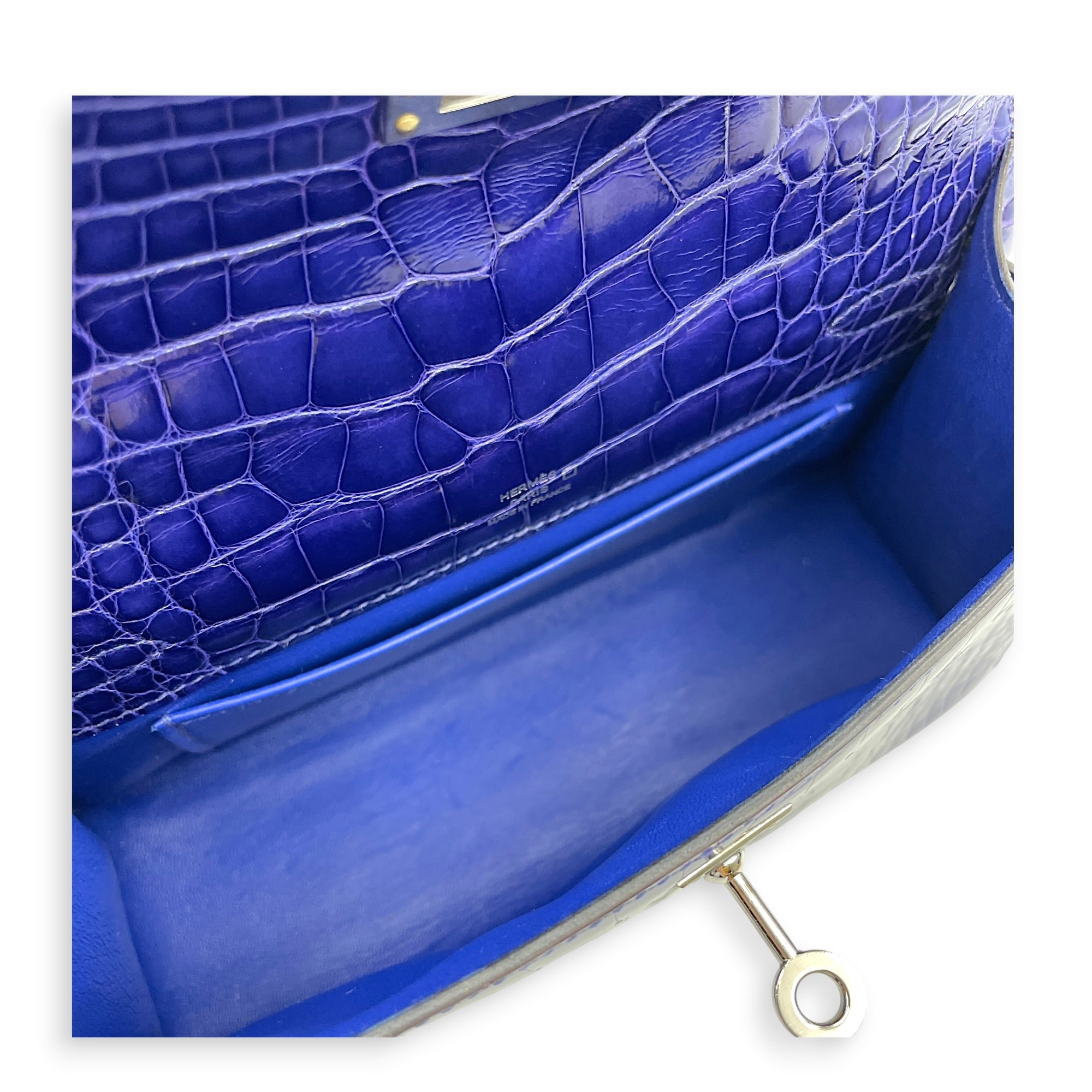 Kelly Pochette Blue Electric in Shiny Alligator Palladium hardware CL2605-21544 6