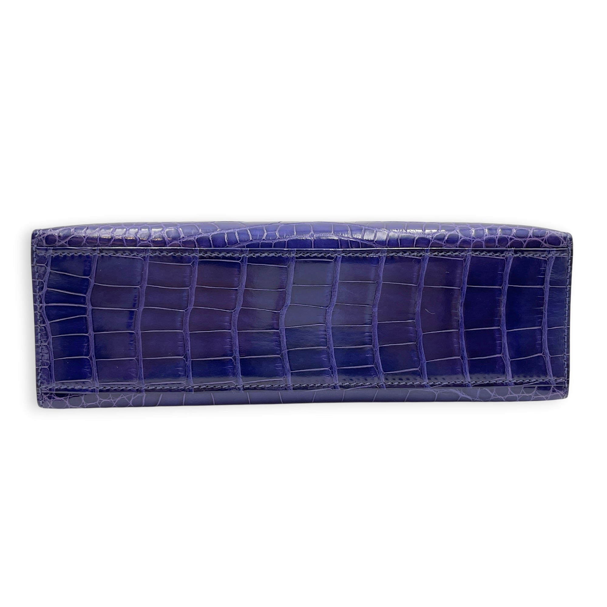 Kelly Pochette Blue Electric in Shiny Alligator Palladium hardware CL2605-21544 7