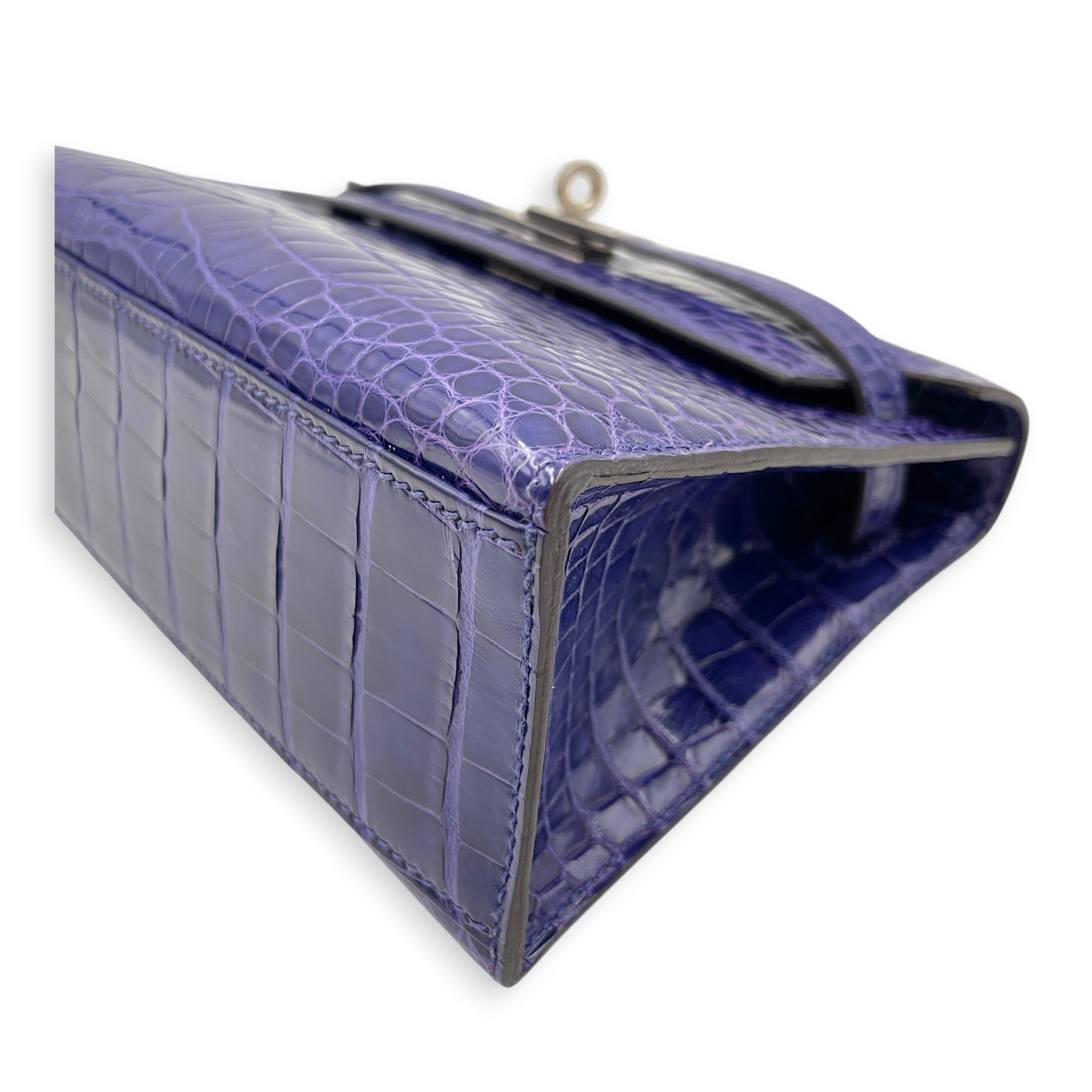 Kelly Pochette Blue Electric in Shiny Alligator Palladium hardware CL2605-21544 8