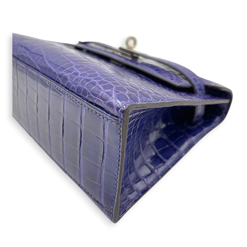 Kelly Pochette Blue Electric in Shiny Alligator Palladium hardware CL2605-21544 8