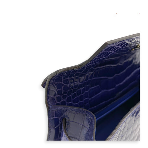 Kelly Pochette Blue Electric in Shiny Alligator Palladium hardware CL2605-21544 9