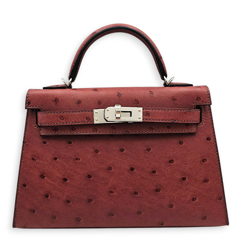 Sellier Kelly 20 Rouge H in Ostrich Palladium hardware CL2605-21552 1