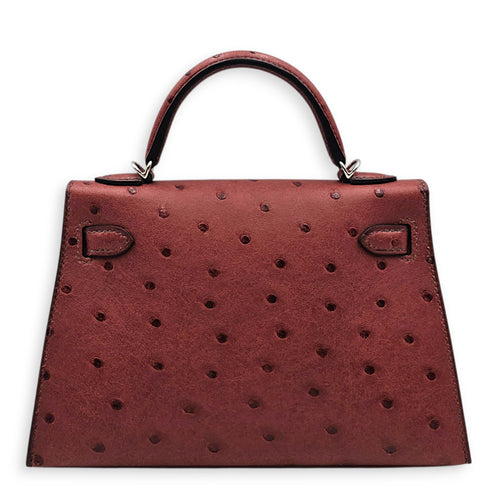 Sellier Kelly 20 Rouge H in Ostrich Palladium hardware CL2605-21552 2