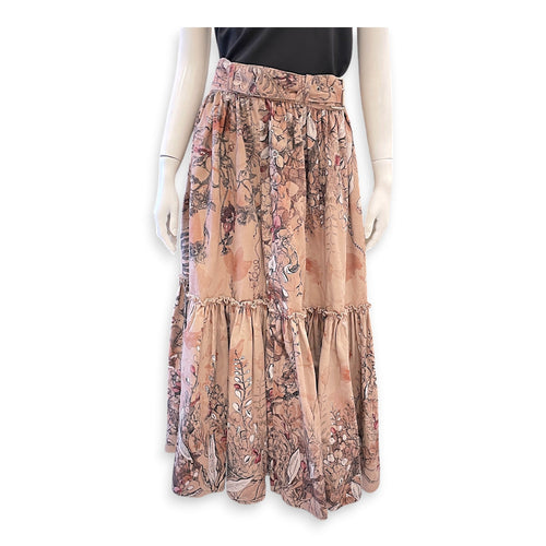 Printed Flare Skirt  38 Brown Ready-To-Wear in Cotton CL2605-21561 1