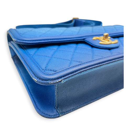 Quilted Sunset on the Sea Flap 25 Blue Shoulder Bag in Caviar Leather Gold hardware