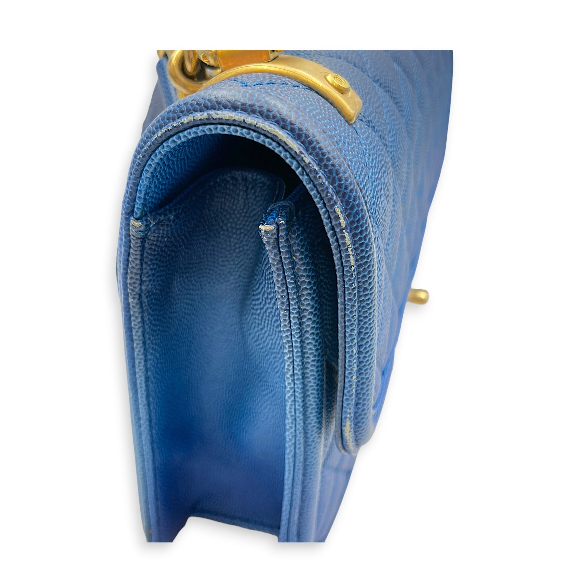 Quilted Sunset on the Sea Flap 25 Blue Shoulder Bag in Caviar Leather Gold hardware