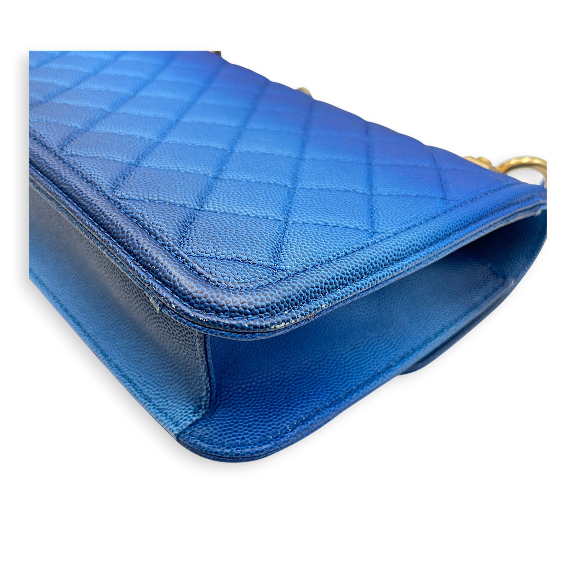 Quilted Sunset on the Sea Flap 25 Blue Shoulder Bag in Caviar Leather Gold hardware