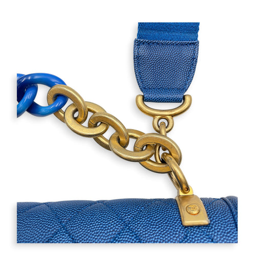 Quilted Sunset on the Sea Flap 25 Blue Shoulder Bag in Caviar Leather Gold hardware