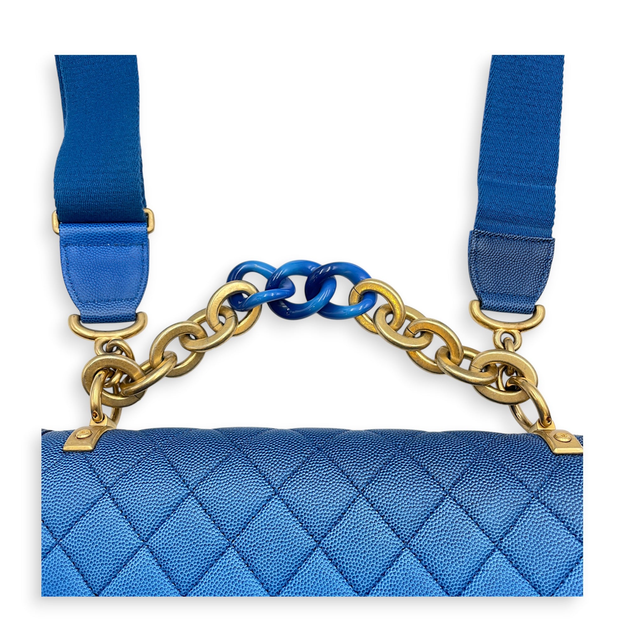 Quilted Sunset on the Sea Flap 25 Blue Shoulder Bag in Caviar Leather Gold hardware