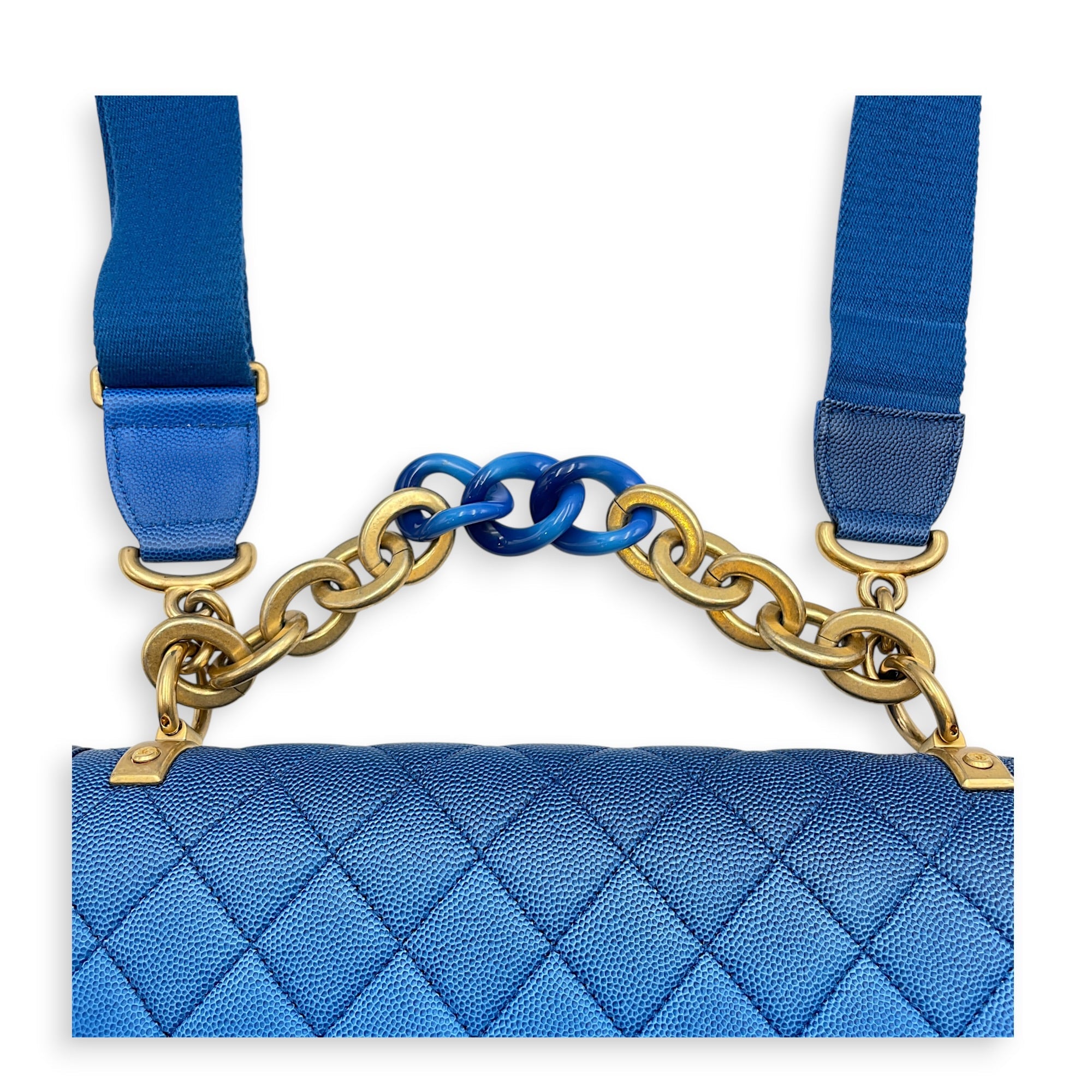 Quilted Sunset on the Sea Flap 25cm Blue Shoulder Bag in Caviar Leather Gold hardware CL2605-21570 16