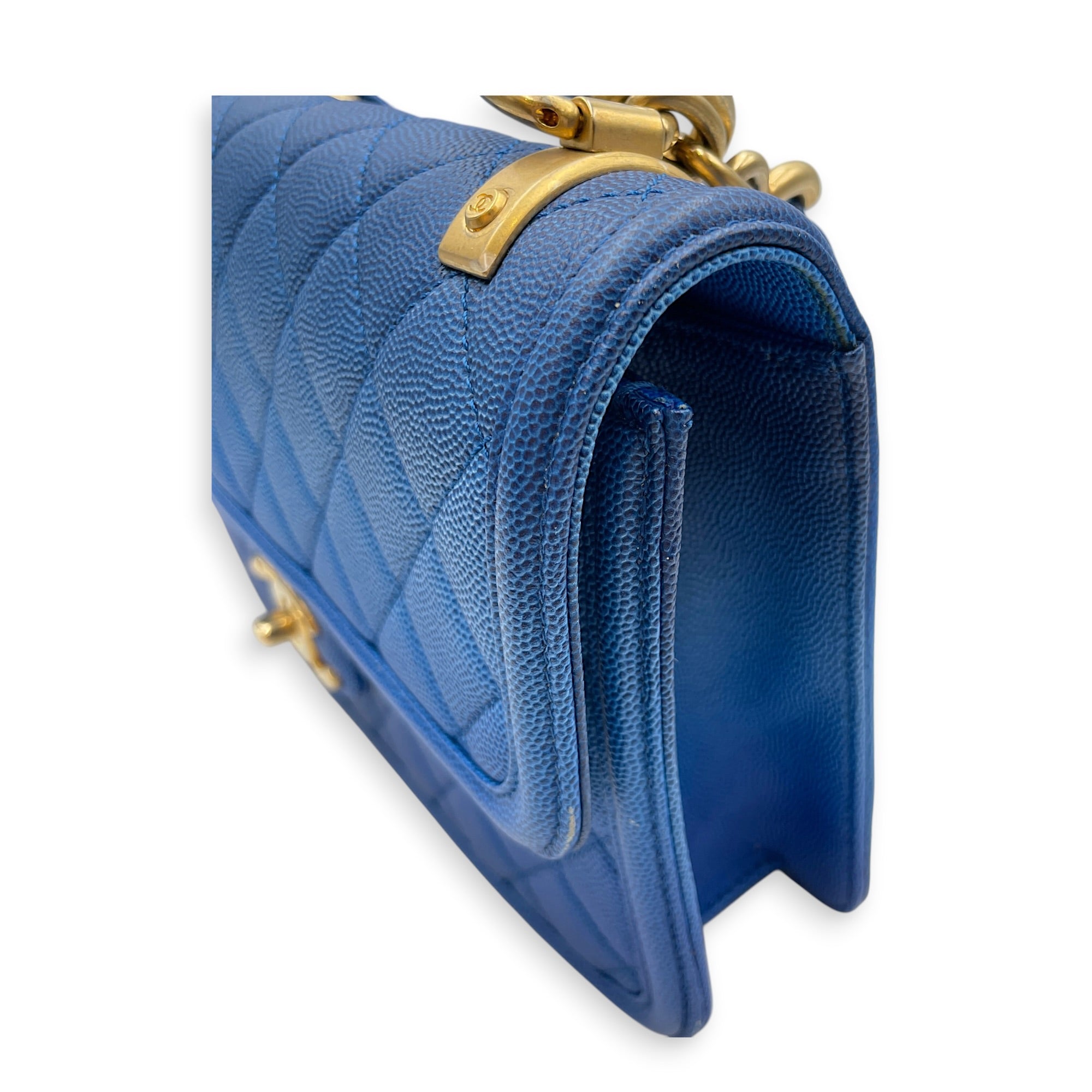 Quilted Sunset on the Sea Flap 25 Blue Shoulder Bag in Caviar Leather Gold hardware