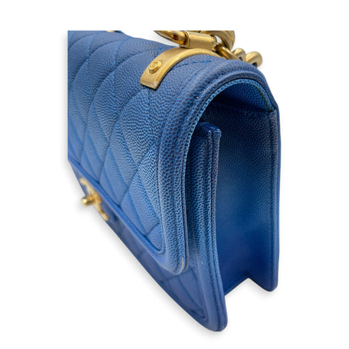 Quilted Sunset on the Sea Flap 25 Blue Shoulder Bag in Caviar Leather Gold hardware