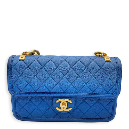 Quilted Sunset on the Sea Flap 25cm Blue Shoulder Bag in Caviar Leather Gold hardware CL2605-21570 1