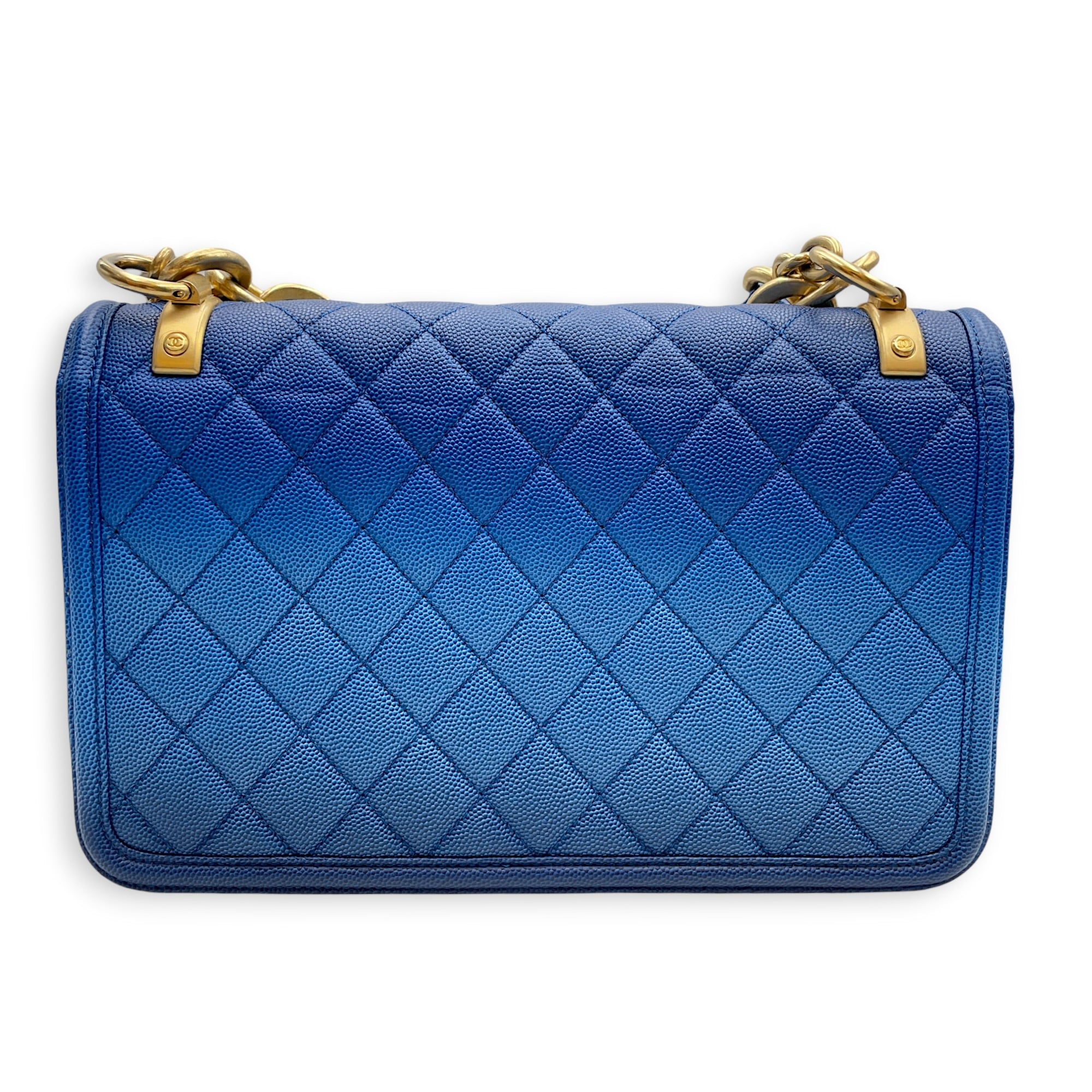 Quilted Sunset on the Sea Flap 25 Blue Shoulder Bag in Caviar Leather Gold hardware
