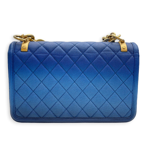 Quilted Sunset on the Sea Flap 25 Blue Shoulder Bag in Caviar Leather Gold hardware