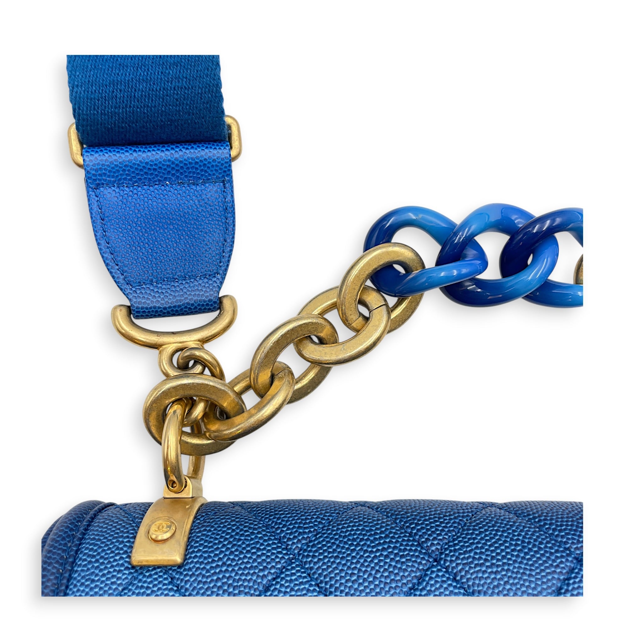Quilted Sunset on the Sea Flap 25 Blue Shoulder Bag in Caviar Leather Gold hardware