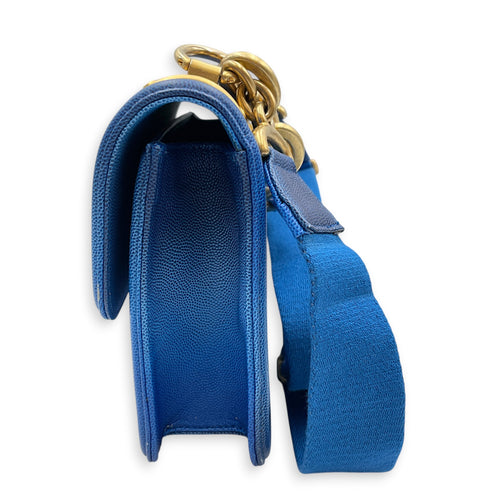 Quilted Sunset on the Sea Flap 25 Blue Shoulder Bag in Caviar Leather Gold hardware