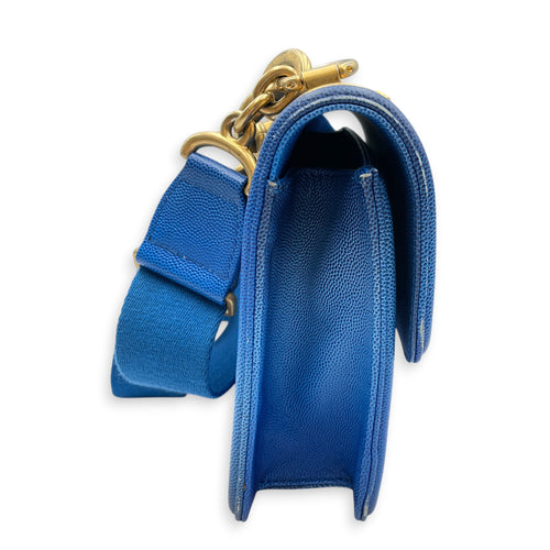 Quilted Sunset on the Sea Flap 25 Blue Shoulder Bag in Caviar Leather Gold hardware