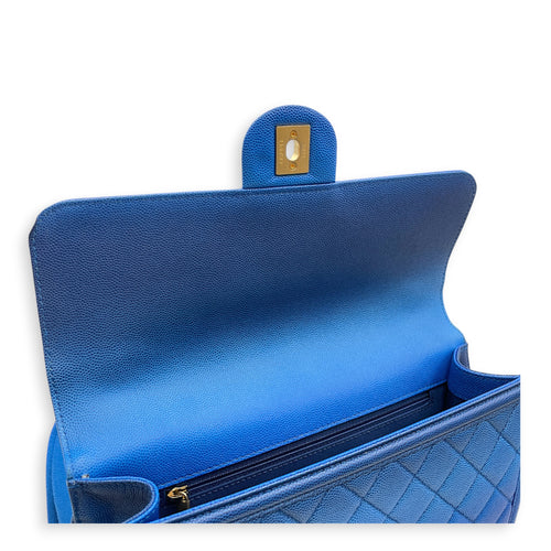 Quilted Sunset on the Sea Flap 25 Blue Shoulder Bag in Caviar Leather Gold hardware