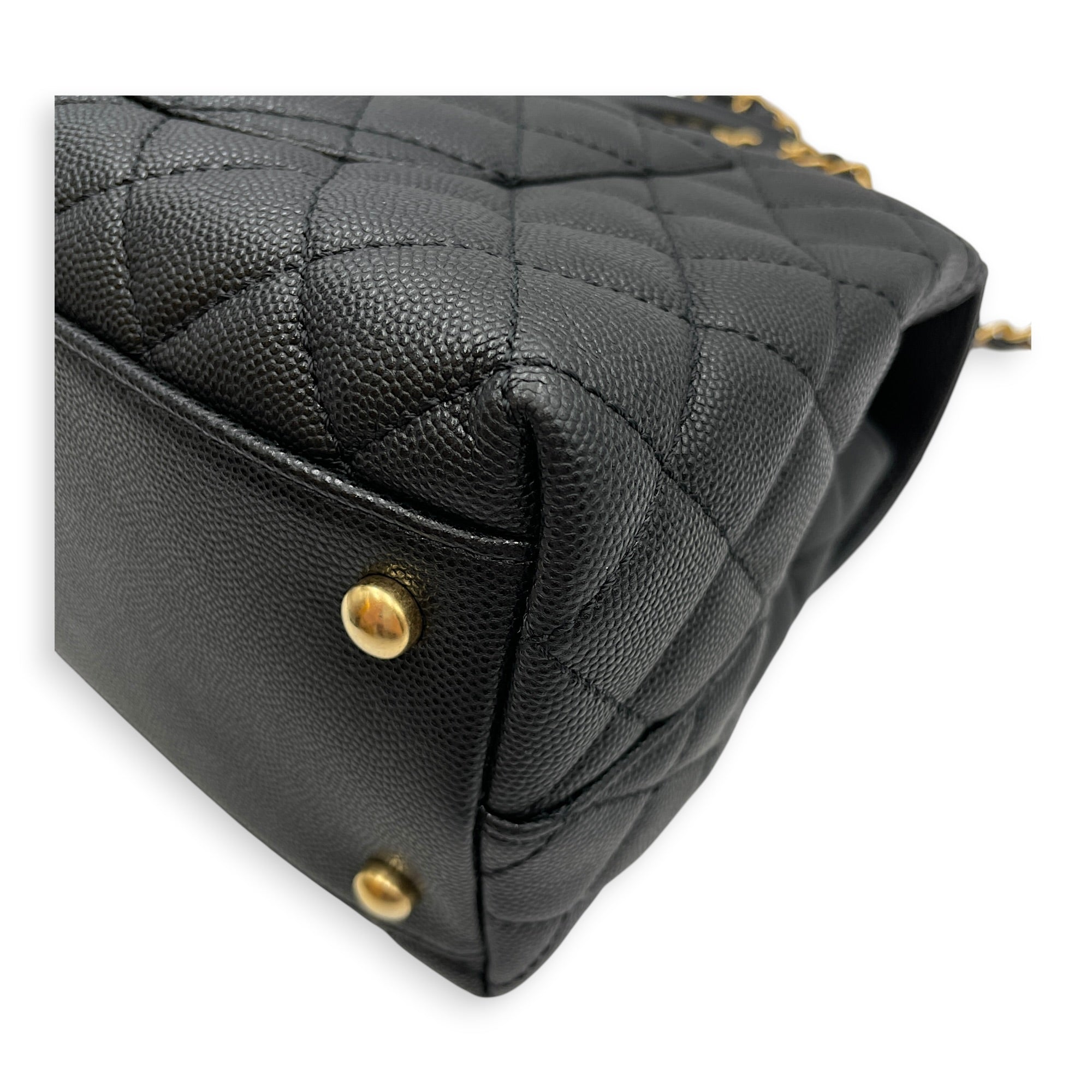 Quilted Coco Handle 29 Black Top Handle Bag in Caviar Leather Gold hardware