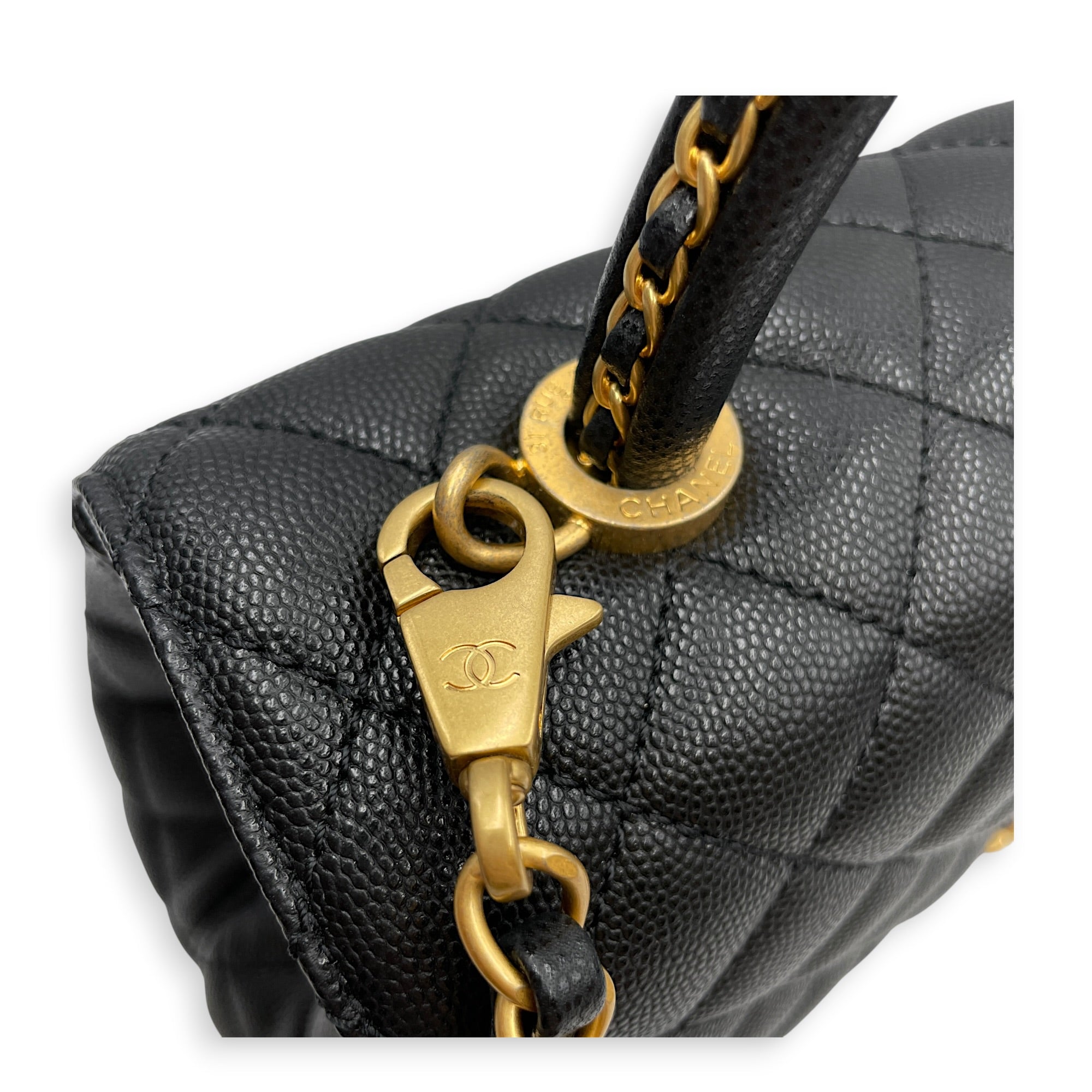 Quilted Coco Handle 29 Black Top Handle Bag in Caviar Leather Gold hardware