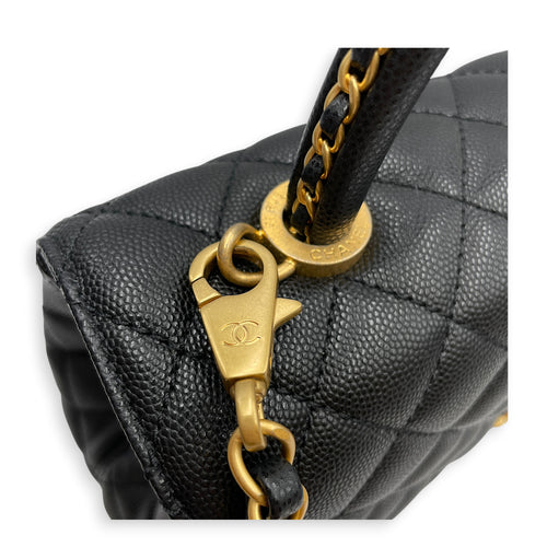 Quilted Coco Handle 29 Black Top Handle Bag in Caviar Leather Gold hardware