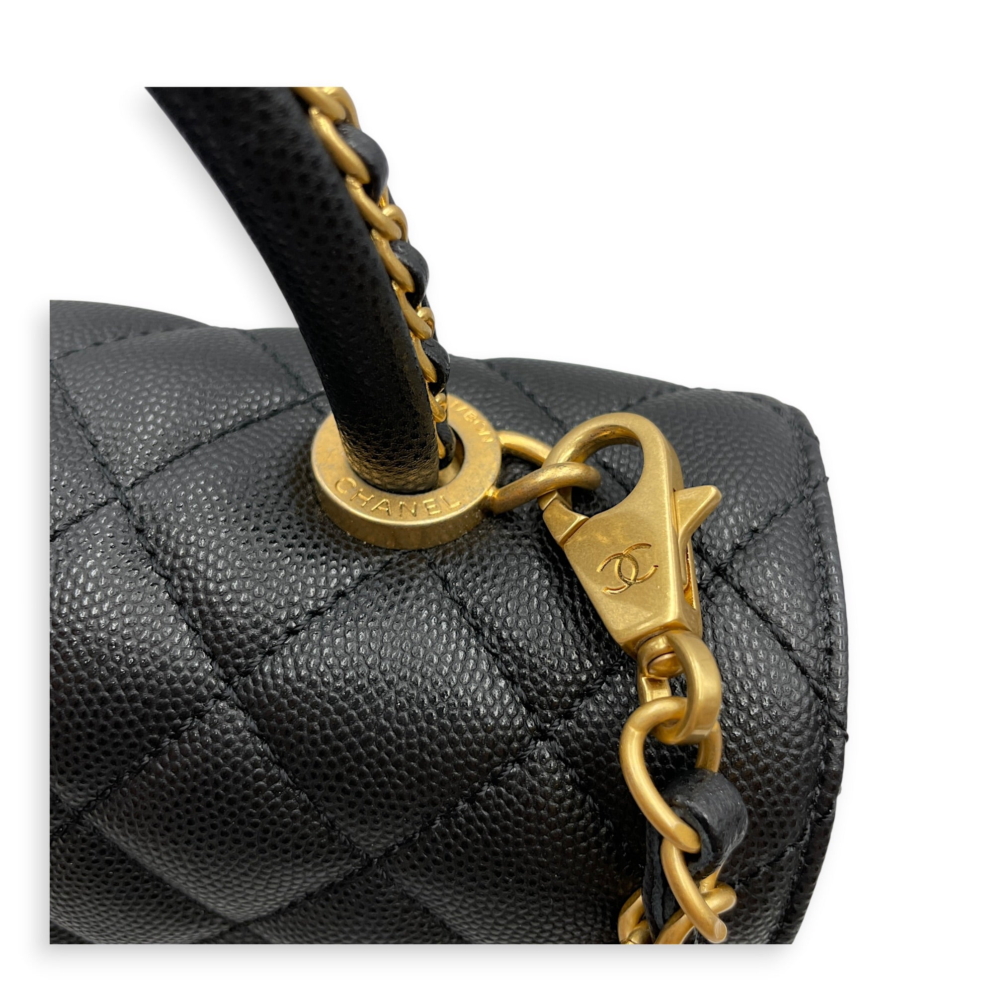 Quilted Coco Handle 29 Black Top Handle Bag in Caviar Leather Gold hardware