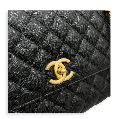 Quilted Coco Handle 29 Black Top Handle Bag in Caviar Leather Gold hardware