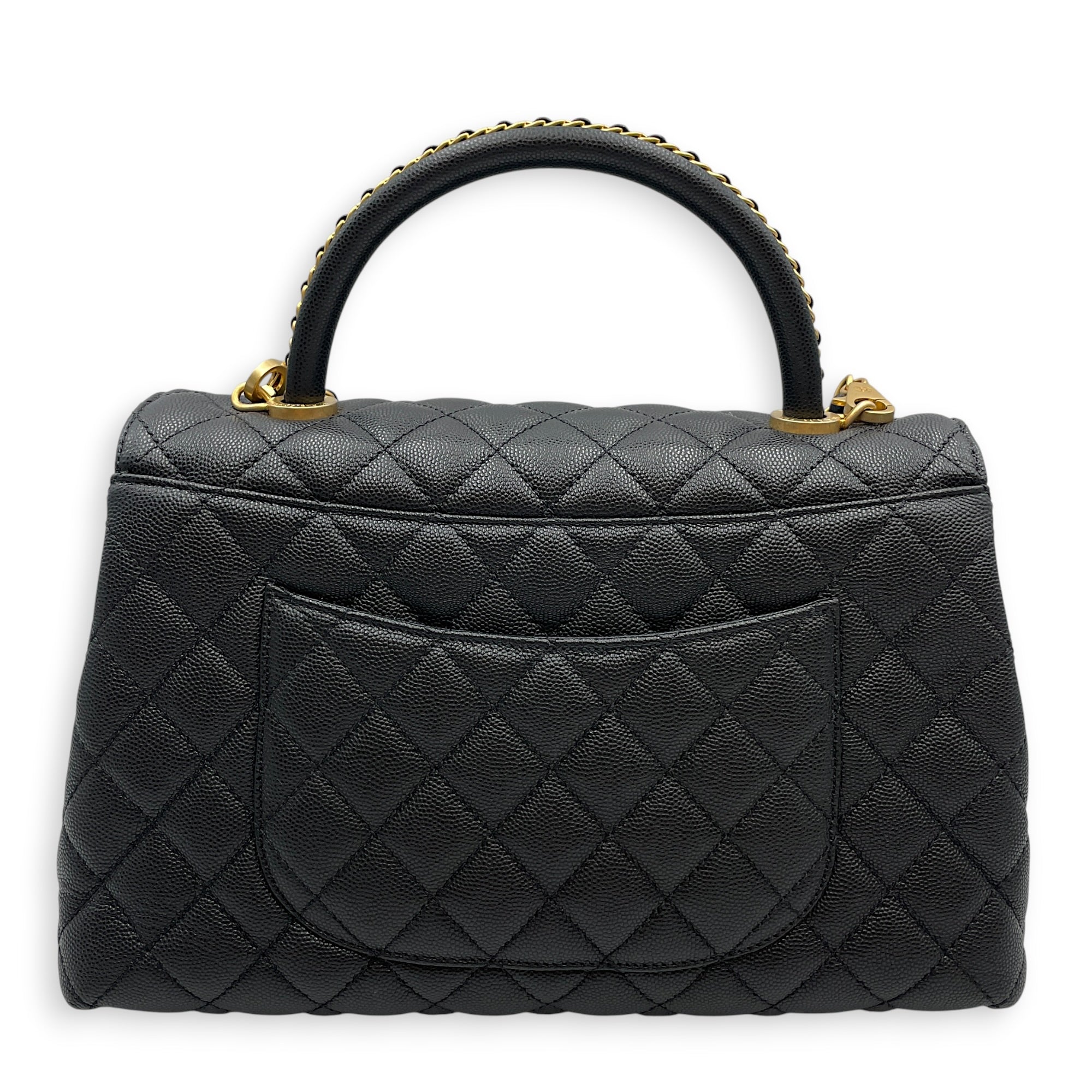Quilted Coco Handle 29 Black Top Handle Bag in Caviar Leather Gold hardware