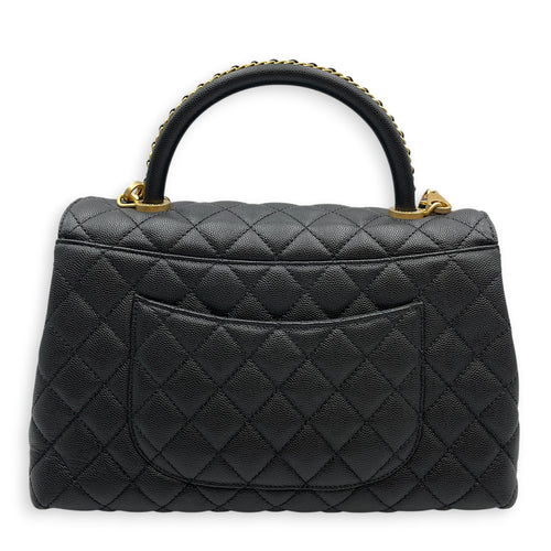 Quilted Coco Handle 29 Black Top Handle Bag in Caviar Leather Gold hardware