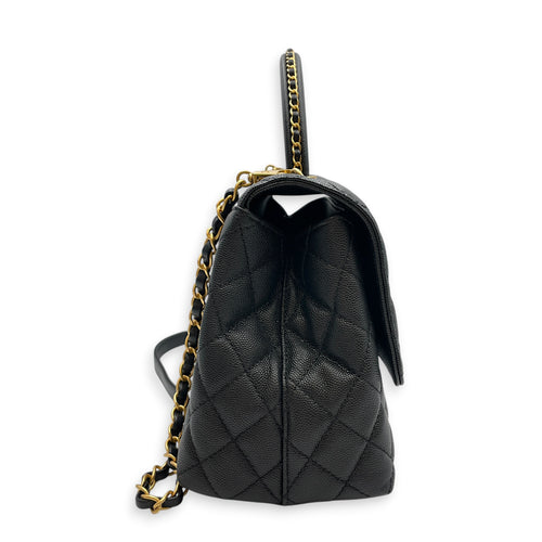 Quilted Coco Handle 29 Black Top Handle Bag in Caviar Leather Gold hardware